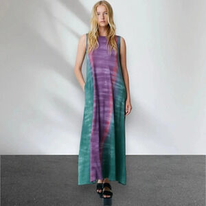 Raquel Allegra Fantasy Tiger Tie Dye Classic Jersey Sleeveless Drama Maxi Dress